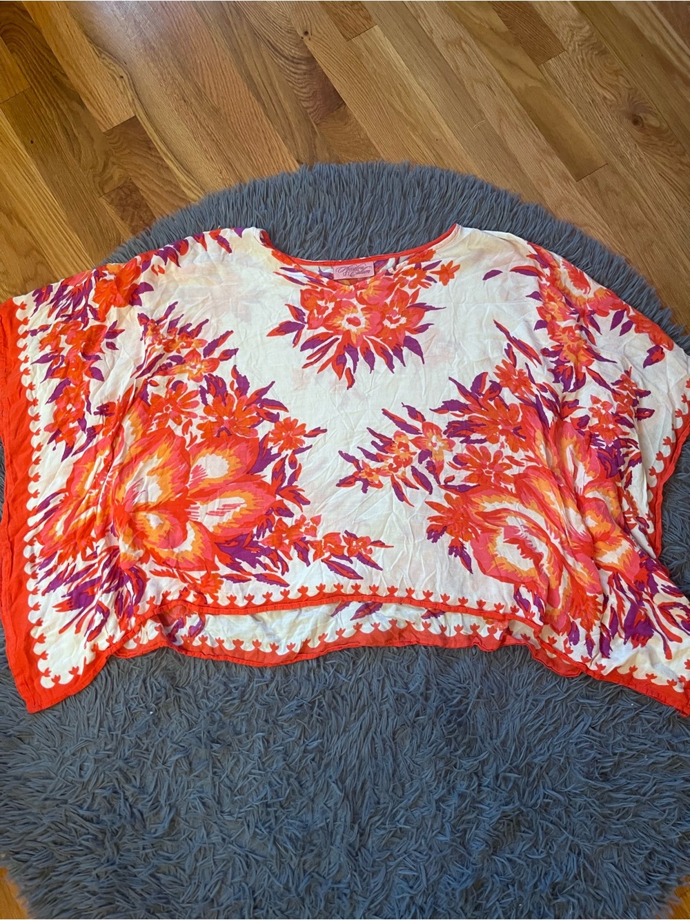 Theodora & Callum Coral Cream Boho Floral Poncho Top
